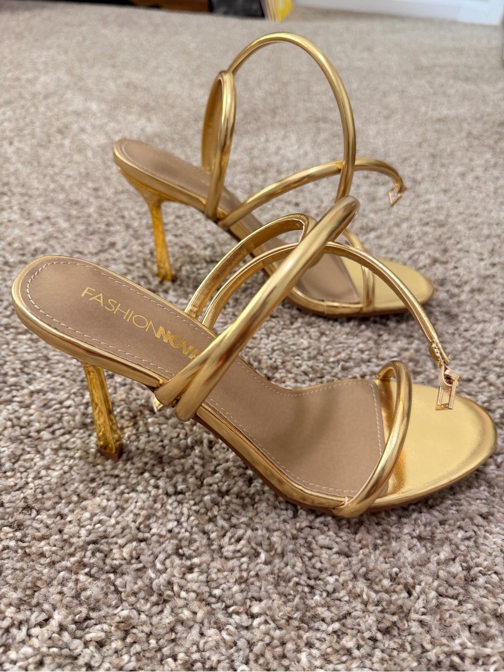 Fashion Nova Metallic Gold Strappy Stiletto Sandals